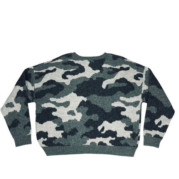 Lucky Brand Wool Blend Sweater Women XL Gray Black Camo Crewneck Hunter Pullover - Picture 5 of 16